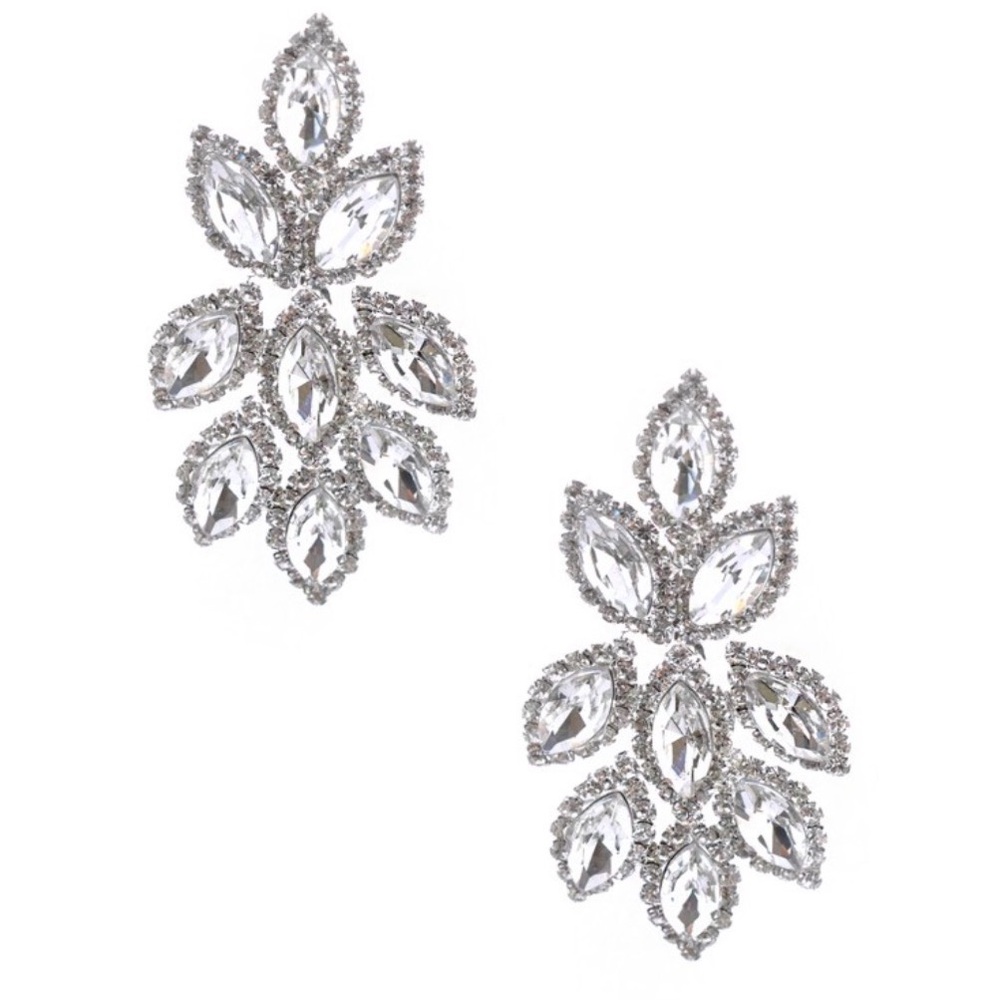 Crystal Rhinestone Drop Earrings | Silver Tone Bridal Statement Earrings